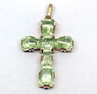 Antique Pendant Cross on 18kt Gold With Green Stones - 587