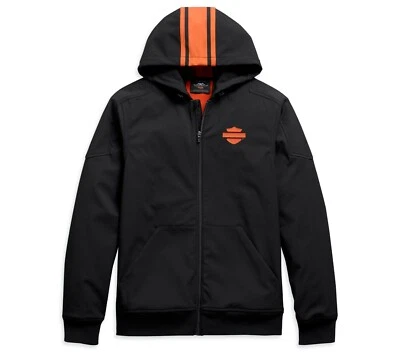 Harley-Davidson Men s Vertical Stripe Hooded Stretch Jacket, Black - 98408-20VM - Image 1 of 4