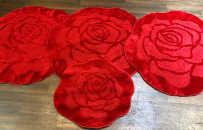 ROMANY X ALFOMBRILLAS LAVABLES ROMANAS ROSAS SÚPER GRUESAS ROJAS JUEGOS DE 4 3 X100X100CM + FELPUDO