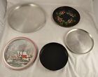 Lot Of 5 Metal Tin Serving Dishes Plates Trays Silver Painted Asian Etched