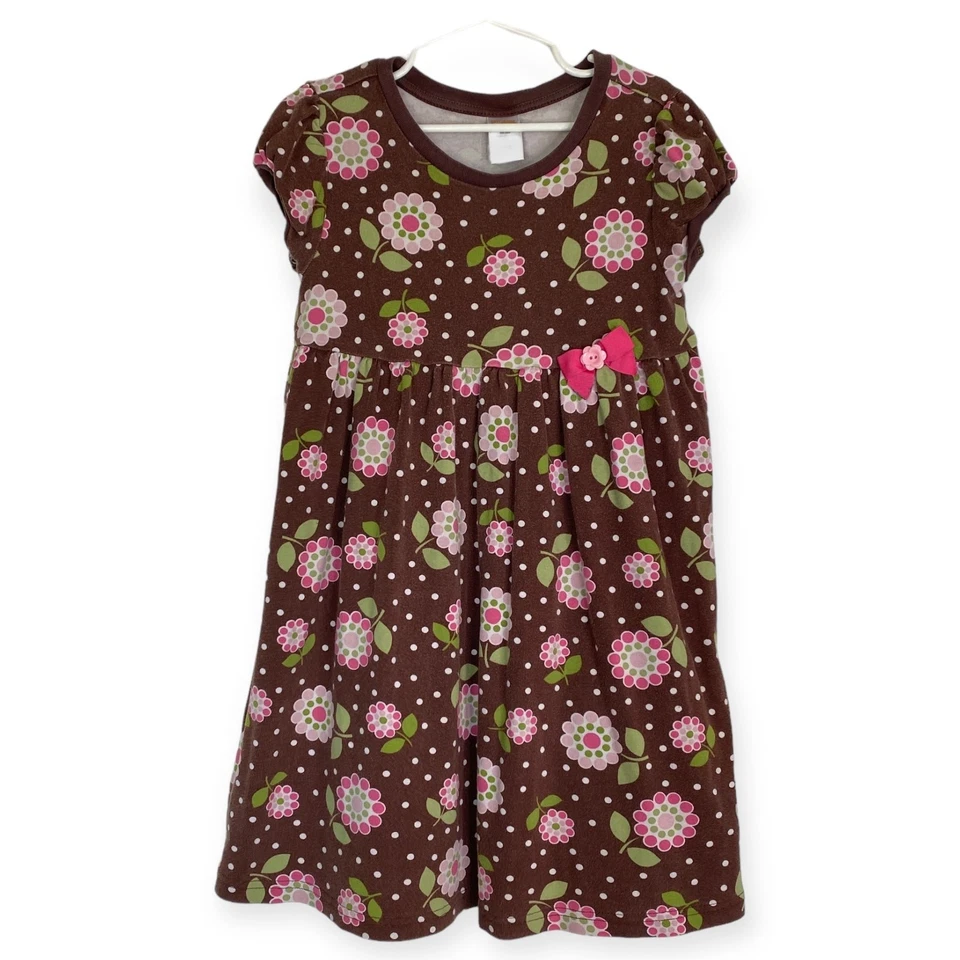 GYMBOREE 2012 конный клуб цветок Dot бант платье коричневый розовый девочки размер 7 - Изображение 1 из 4