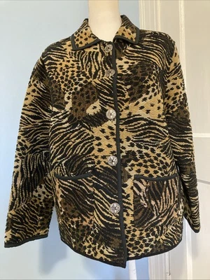 Chaqueta abotonada tapiz estampado animal Jane Ashley vintage para mujer L Foto 1 de 4