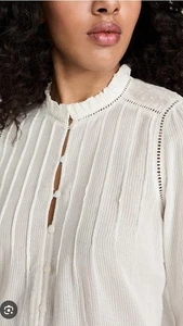 NEW! Faherty Willa Organic Cotton Pintuck Swiss Dot White Blouse Sz Medium $158 - Picture 1 of 12