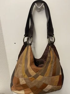 VTG Wilsons Leather Brown Patchwork Hobo Bag Retro Hippie - Picture 1 of 19