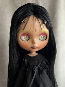Custom Blythe Style ICY Doll Tan Skin Black Hair Pink Eyelashes Glossy Lips - Bild 1 von 16