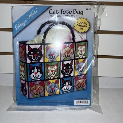 Design Works ~ “Cat Tote Bag” ~ PLASTIC CANVAS KIT #1826 ~ 12" x 9" x 3" ~ - Image 1 of 2