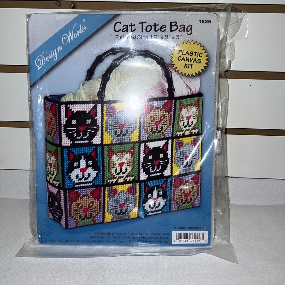 Design Works ~ “Cat Tote Bag” ~ PLASTIC CANVAS KIT #1826 ~ 12" x 9" x 3" ~ - Image 1 of 2