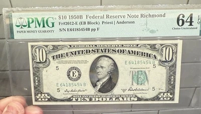 US $10 Dollars 1950B PMG 64 EPQ UNC Richmond - Image 1 of 4