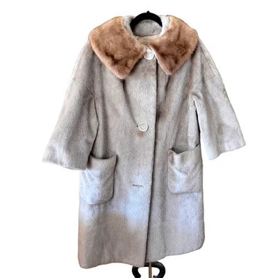 Abrigo Cuello Piel Brazotta De Colección Bronceado Años 50 Para Mujer M L Hombres Locos Clásico Leer 42" Largo Foto 1 de 4