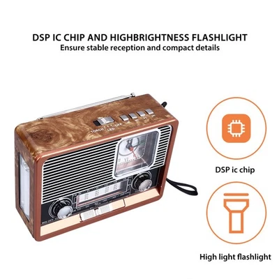 Vintage Radio Multifunctional AM FM SW Band Clock Flashlight Function Retro - Image 1 of 4