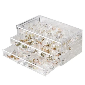 Ohrring Organizer Box Acryl Stapelbar Schmuck Organizer mit 3 Schubladen 72 S... - Bild 1 von 7