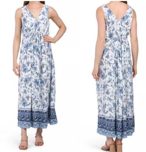 Abito donna Lucky Brand più 3x bianco blu paisley contadino maxi boho hippie - Foto 1 di 7