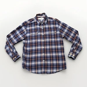 Camisa de franela The Normal Brand para hombre talla grande naranja azul gris a cuadros acogedora - Imagen 1 de 5
