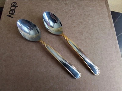 2 cucharas de sopa de acero inoxidable Mikasa Piruette 18/8, detalles dorados, Japón, 7,25 pulgadas   Foto 1 de 4