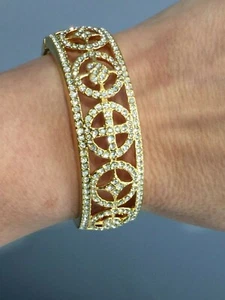 Gorgeous Crystal Open Design Goldtone Brass Hinged Bangle 7.5 Inches  - Picture 1 of 6