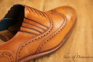 Barker Tan Brown Leather Brogue Oxford Shoes Loafers Men's UK 8 F US 9 EU 42 - Foto 1 di 10