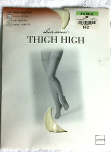 JC Penney VTG Silky Sheer Leg Bone Thigh High Stretch Lace Trim Top Sz A/Average