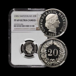 SWITZERLAND. 1985, 20 Rappen - NGC PF69 - Libertas, Alpine Rose RARE - Picture 1 of 5