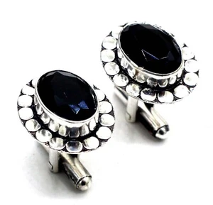 925 Sterling Silver Black Spinel Gemstone Handmade Jewelry Cuff Links Size-1 - Picture 1 of 7