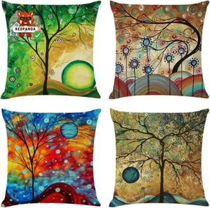 Fodere per Cuscini 45X45 Cm Set Da 4 Fodere Cuscini Alberi Colorati Quadrati Cop - Foto 1 di 12