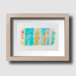 Moderne E-Gitarren Musik Band Aquarell Skizze Wandbild Druck Bild - Bild 1 von 3