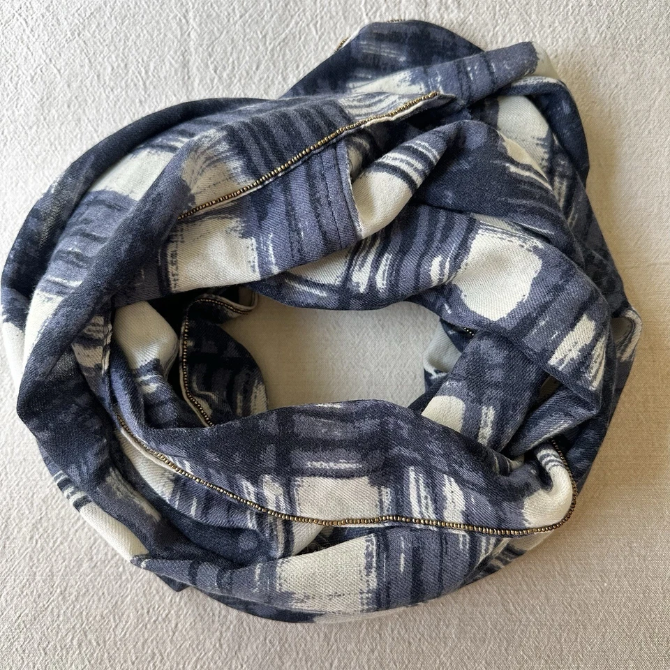 Anthropologie Rr Rose & Rose Light Soft Wool Infinity Scarf Beaded Trim 64x 26” - Image 1 of 4