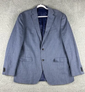 M&S Blazer Mens 44L Blue Linen Blend Nova Fides 2 Button Single Vented - Picture 1 of 15