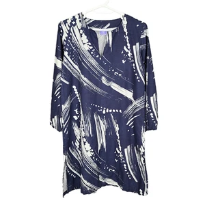 PINE CONE HILL Women's Sleepshirt L Navy Blue Linen Cotton Long Sleeve Tunic Top - Picture 1 of 9