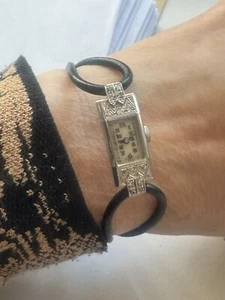 Art Deco Platin Damenuhr mit Diamantbesatz Handaufzug - Bild 1 von 6