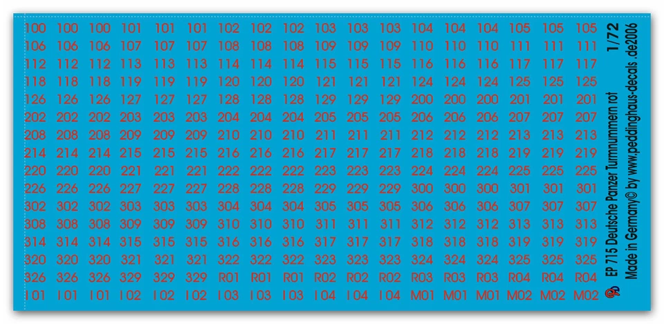 Peddinghstampa 1/72 0715 Numeri Torretta Rosso - Immagine 1 di 1