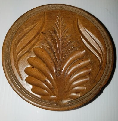 Vintage Irish Thistle Treen Carved Wood Country Kitchen Butter Press Mold 3" - Image 1 of 4