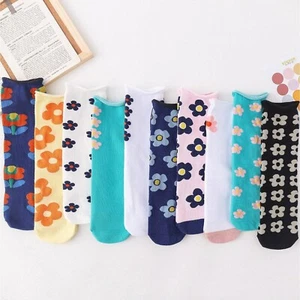 2 Pairs Flowers Women Fashion Floral Crew Colorful Casual Cotton Socks 2-8 - Picture 1 of 9