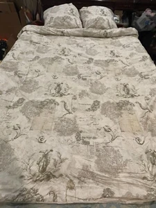 Vintage Paris Bedding Coverlet Twin or Full with 2 Shams Ivory Sage Green VGC - Picture 1 of 17