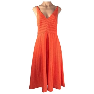 Veronika Maine Dress Size AU 8 A-Line Midi Sleeveless Lined Chevron Orange - image 1 of 4