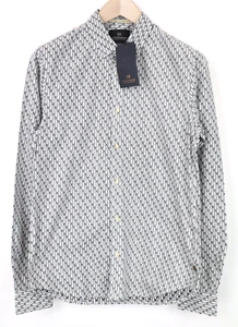 SCOTCH & SODA Ams Couture Men Shirt S White Black Palm Patterns Pure Cotton - Picture 1 of 7