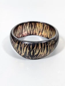 Beachy Coastal Brown Black Tiger Stripe Asymmetrical Bangle Bracelet 8 inch - Picture 1 of 8