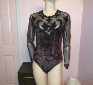 Y2K Victoria's Secret Sheer Mesh Bodysuit Size M Beaded Velvet Vamp Baddie Goth - Picture 1 of 11
