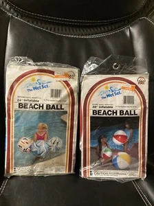 NIP Vintage The Wet Set 20” Inflatable Beach Ball 1983 And 24” Beach Ball 1987 - Picture 1 of 7