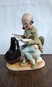 Vintage Ceramic Pipe Holder Man Reading Paper on Toilet - Picture 1 of 5