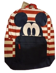 Mickey Mouse Rayas Rojas Blancas con Mochila Azul Marino Nuevo con Etiquetas - Imagen 1 de 2