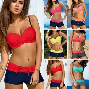Women's Bikini Set Swimsuit Padded Bathing Suit Push Up Bra Boy Shorts Swimwear - Picture 1 of 15