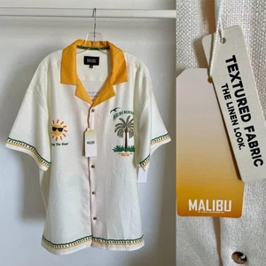 MALIBU BEACH Club Neu mit Etikett Leinenoptik TROPICAL Beach RESORT Kreuzfahrt SHIRT Größe Medium - Bild 1 von 17
