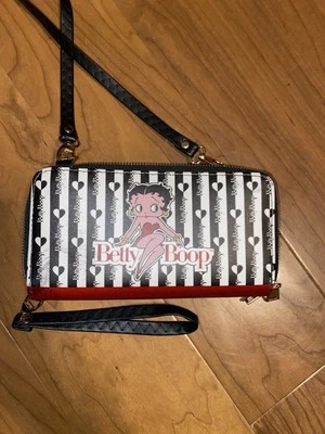 Подлинный Betty Boop сердца сумочки бумажник кошелек с ремешком двусторонний с плечевой стрингой - Изображение 1 из 4