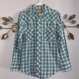 Camisas Wrangler Western Para Hombres Turquesa Blanco Cuadros Perla Botones a Presión Talla Pequeña - Imagen 1 de 9