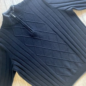 Geoffrey Beene Sweater Mens XL Black Long Sleeve Pullover Diamond Pattern EC - Picture 1 of 8