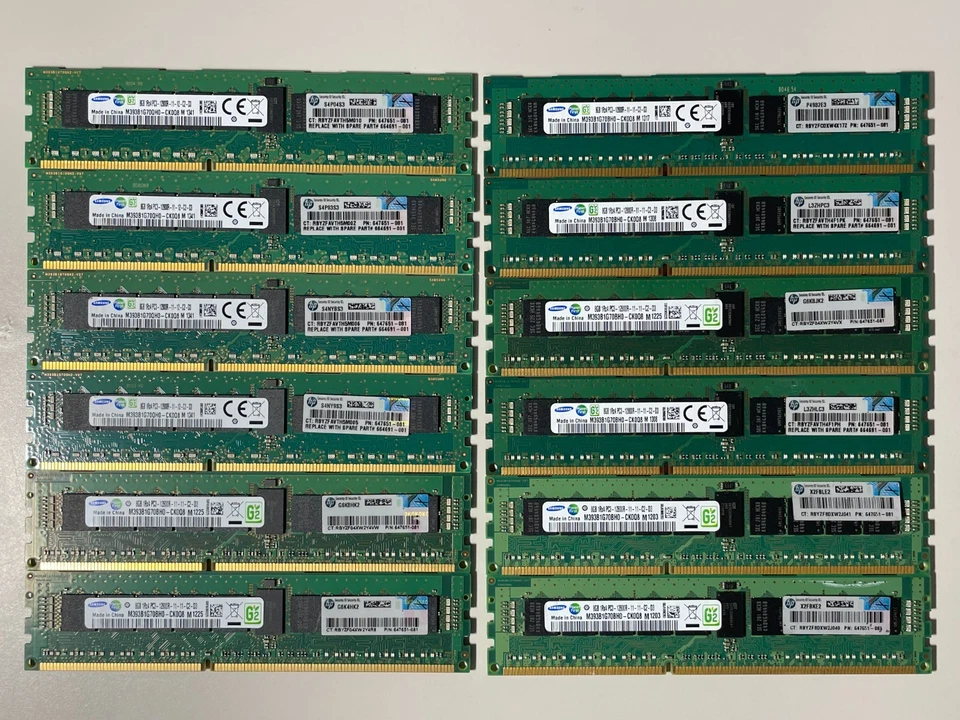 SAMSUNG 96GB DDR3 RAM - 12x8GB 1Rx4 1600Mhz PC3-12800R ECC HP 647651-081 - Image 1 of 1