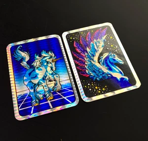 ULTRA RARE UNICORN PEGASUS Sue Dawe VINTAGE vending sticker prism prismatic foil - Picture 1 of 4