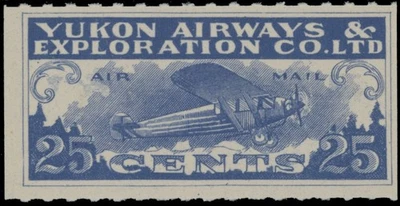1927, CANADA, SEMI-OFFICIAL YUKON AIRWAYS AND EXPLORATIONS, 25C BLUE, NH #CL42 - Image 1 of 2