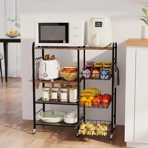 Rolling Kitchen Microwave Cart 4 Tier Stand with Baskets Coffee Bar Storage Rack - Picture 1 of 12