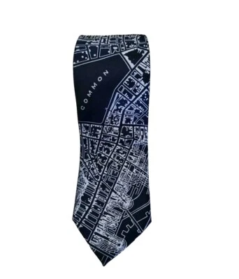 Corbata Cyberoptix Boston Mapa Impreso Vintage Mapa Impresión Beantown Hielo Sobre Azul Marino  Foto 1 de 4